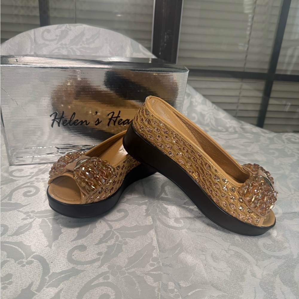 Gold Platform Shoes with Intricate Cutout Design